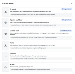 Create asset window with descriptions for each asset type.
