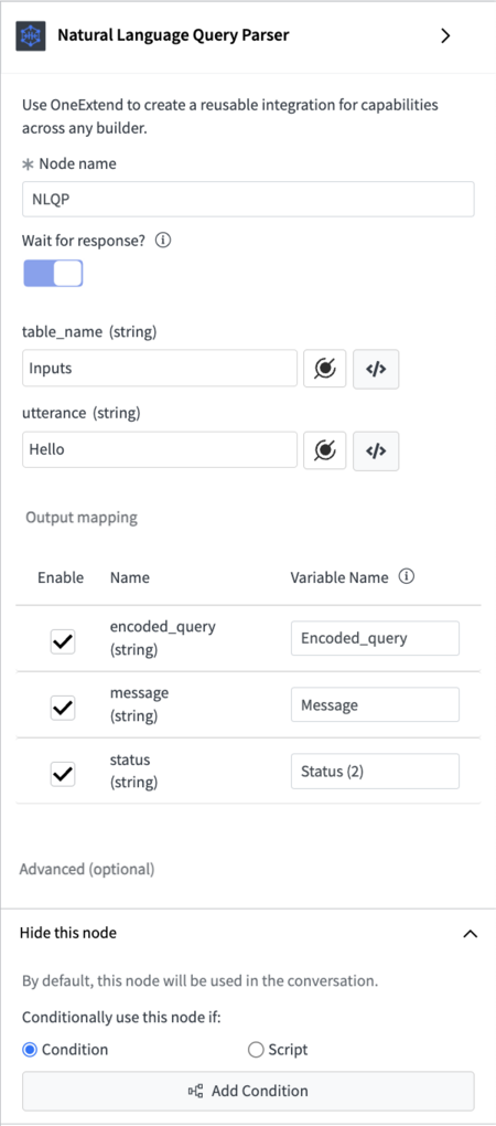 Natural Language Query Parser capability properties.