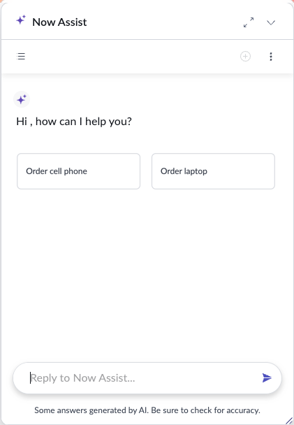 Now Assist greeting the user