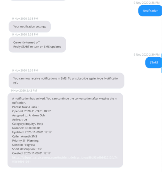 SMS notification subscription request.