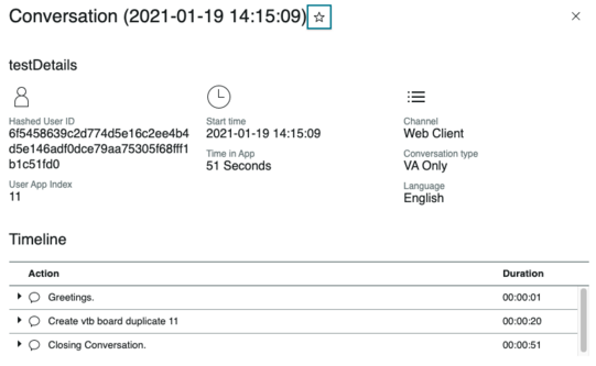 Virtual Agent conversation details dialog box.