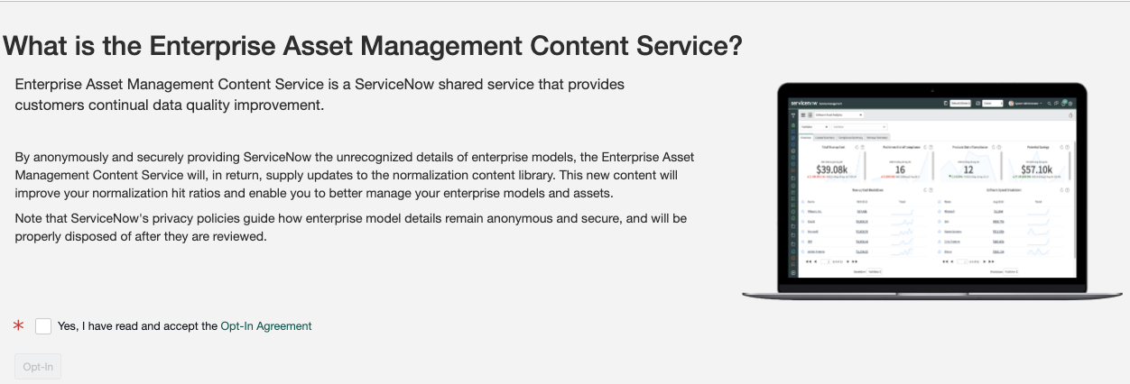 Adhésion au service de contenu Enterprise Asset Management