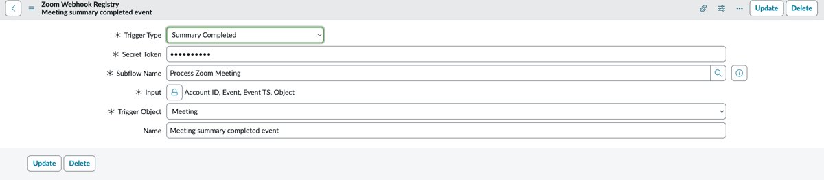 Registre de webhooks Zoom