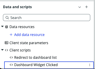 Opening the Dashboard widget clicked script in the editor.