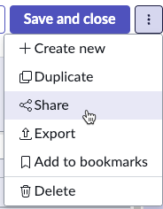 Visualization designer More actions menu showing Share option.