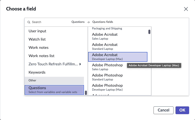 Choosing a field to add as a column to a simple list.