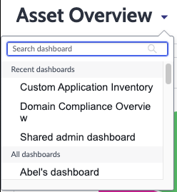 Dashboard search list with highlighted Change Dashboard icon