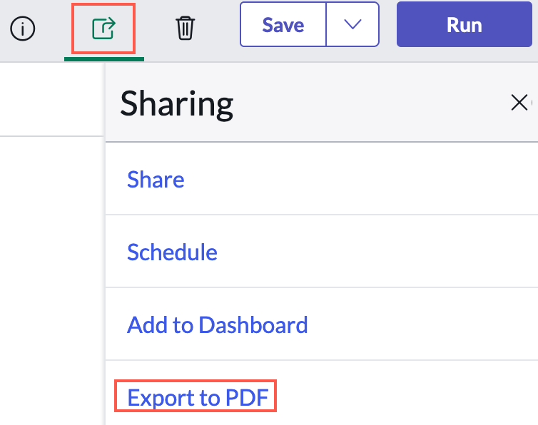 Export visualization to pdf menu