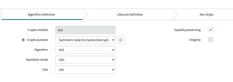 Affiche les options de configuration de chiffrement AES-CBC-256.