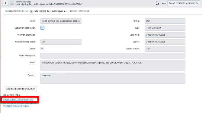 Formulaire X.509 pour installer un certificat de signature de code approuvé