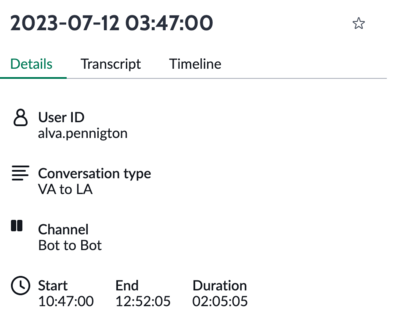 Agent virtuel panneau des détails de la conversation.
