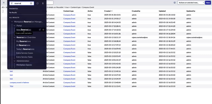 Create a new reservation from the workplace service management portal