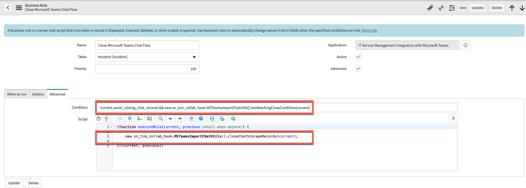 Condition and script values
