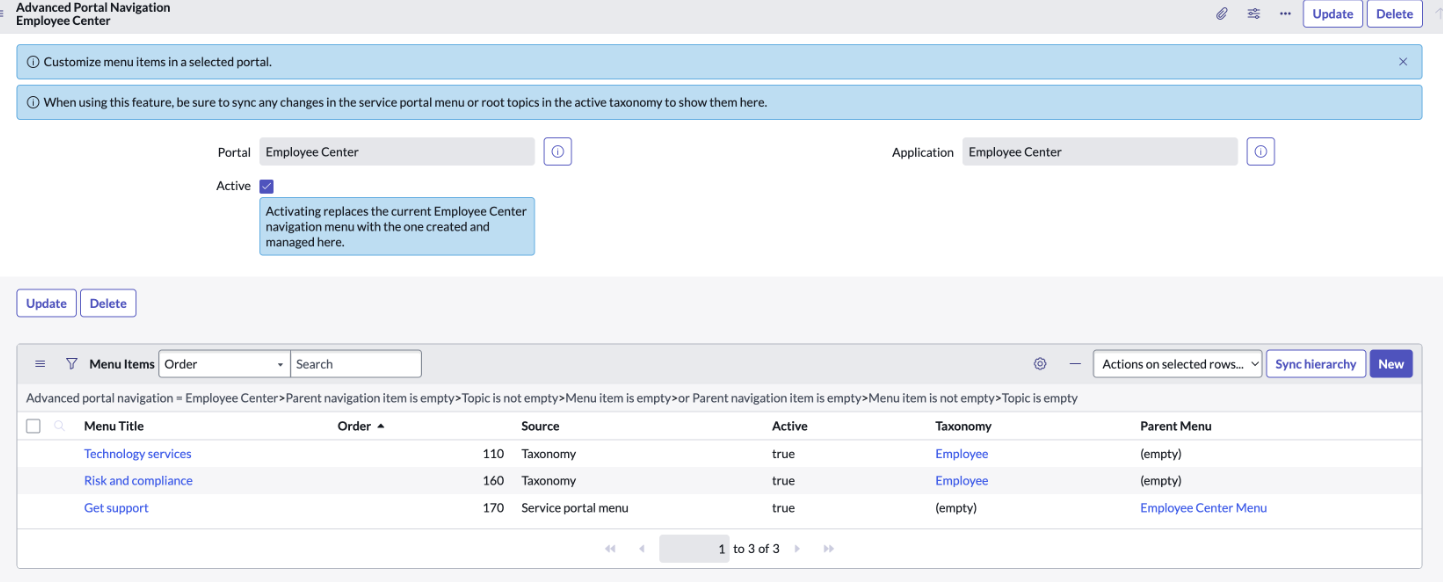 How to activate Advanced Portal Navigation record and menu items
