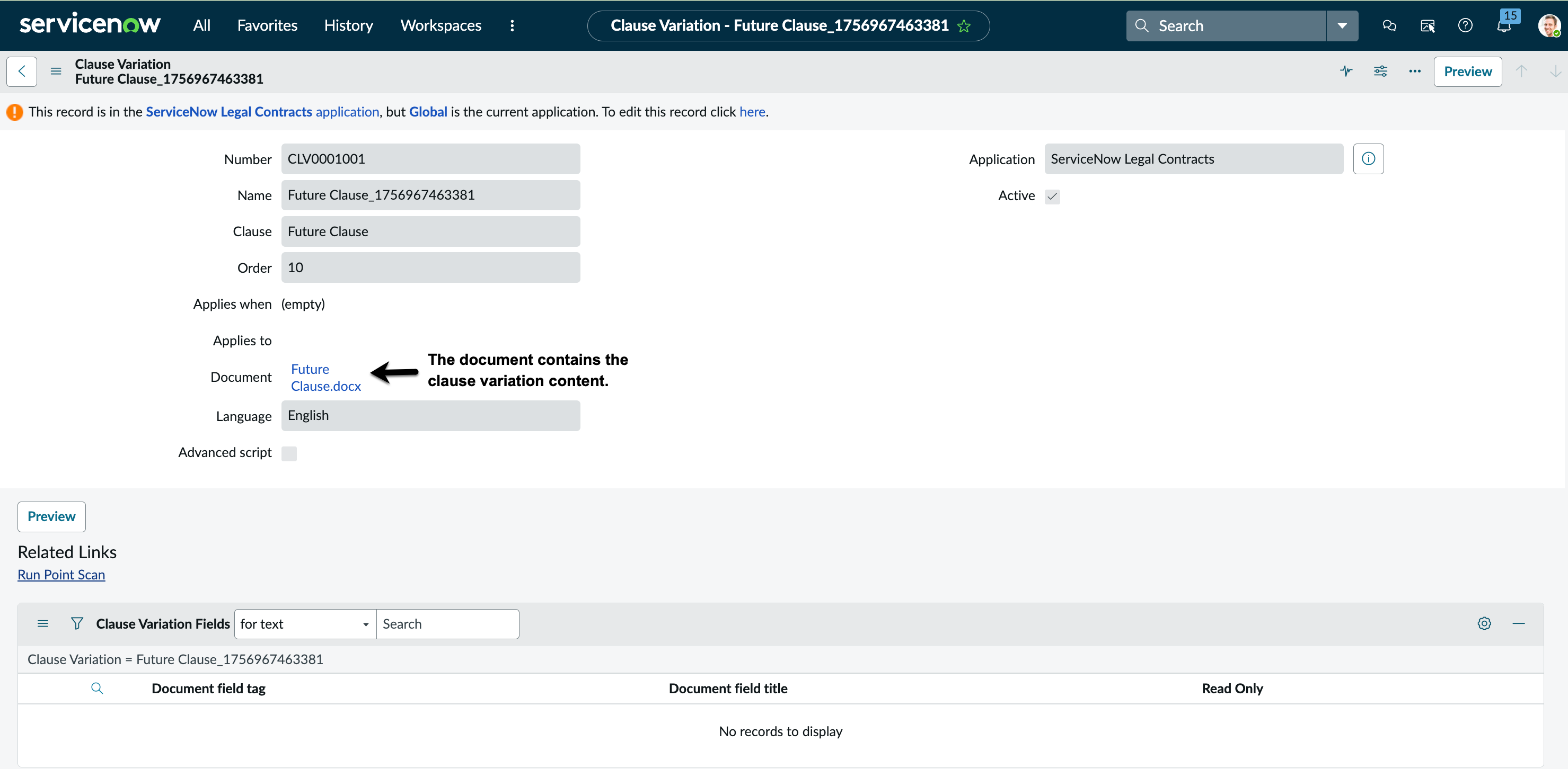 View clause variations and its' content
