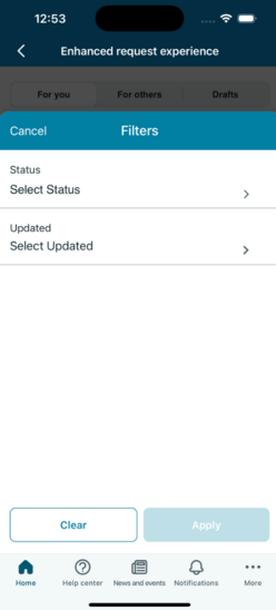 Status filter options.
