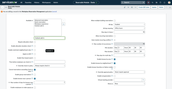 Select Outlook Add-in the Reservable Module Configuration tab.
