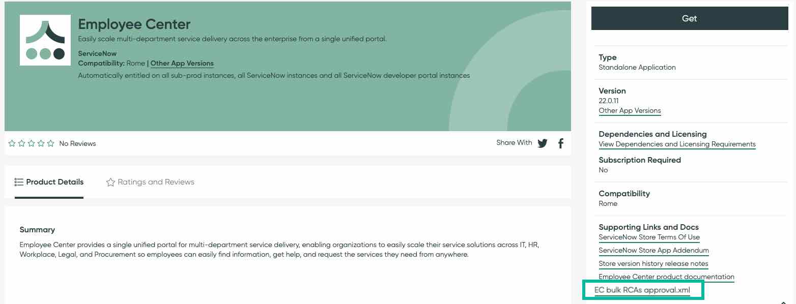 EC bulk RCAs approval script file on ServiceNow store