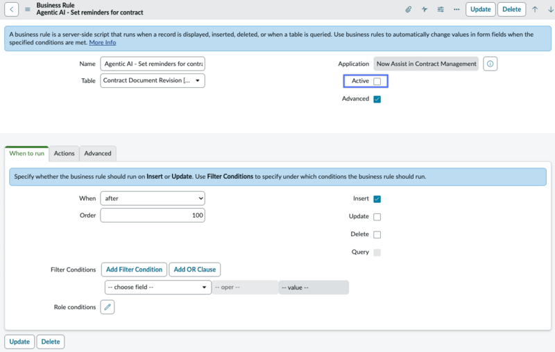 Activate Agentic AI - Set reminders for contract business rule.