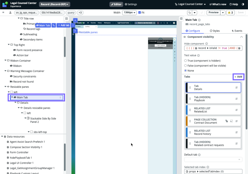 Main tab component on the record page