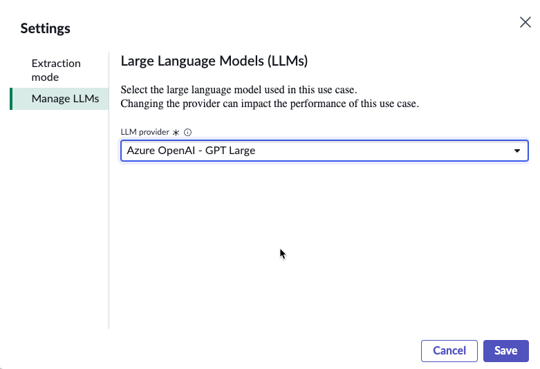 Manage LLM Provider in use case settings.