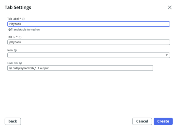 Tab settings to connect the data broker to the tab component.