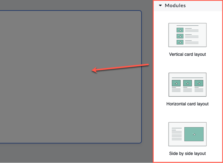 The Rich Content Editor contains vertical, horizontal, and side by side preconfigured layouts