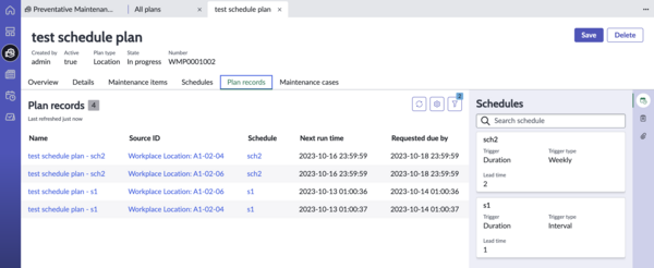 Workplace Central showing Plan Records for a scenario.