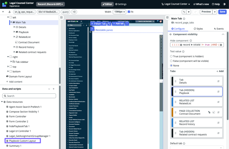 Playbook custom layout under the Data resources drawer.