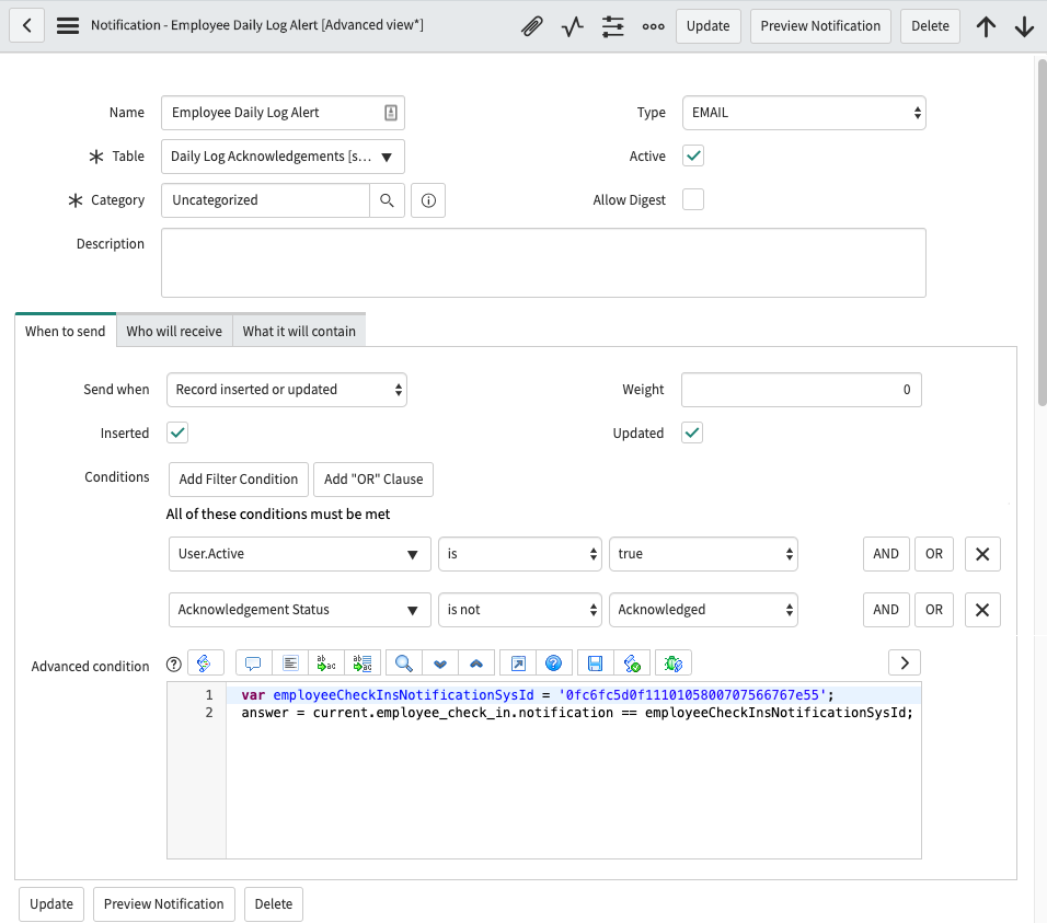 Base system daily log notification for Contact Tracing.