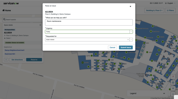 Raise an issue form with options to raise a request for maintenance or workplace issues.