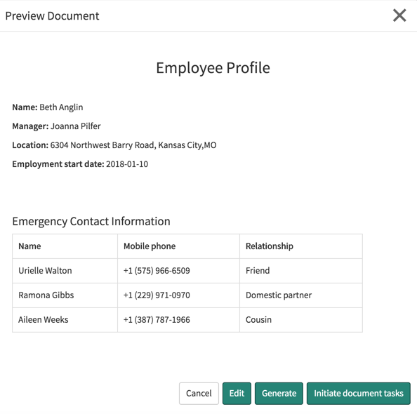 A preview of the Employee Profile document.