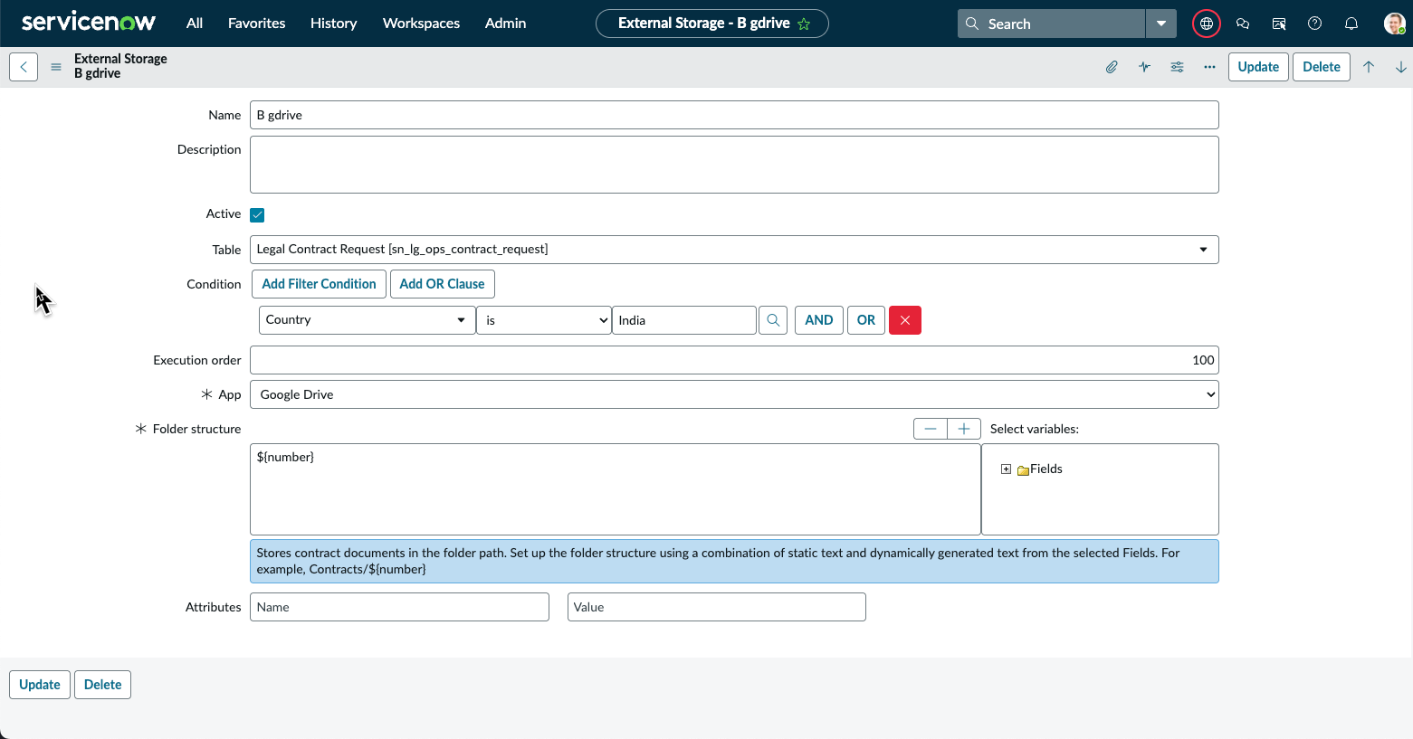 External storage form