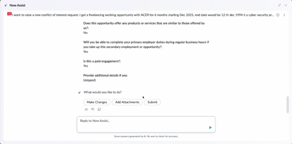 Confirmation for submitting a request