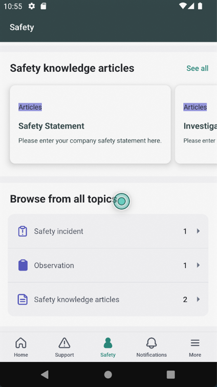Health and Safety Incident Management on an Android device.