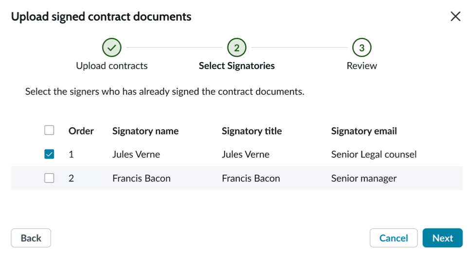 Select signatories who have already signed the contract document.