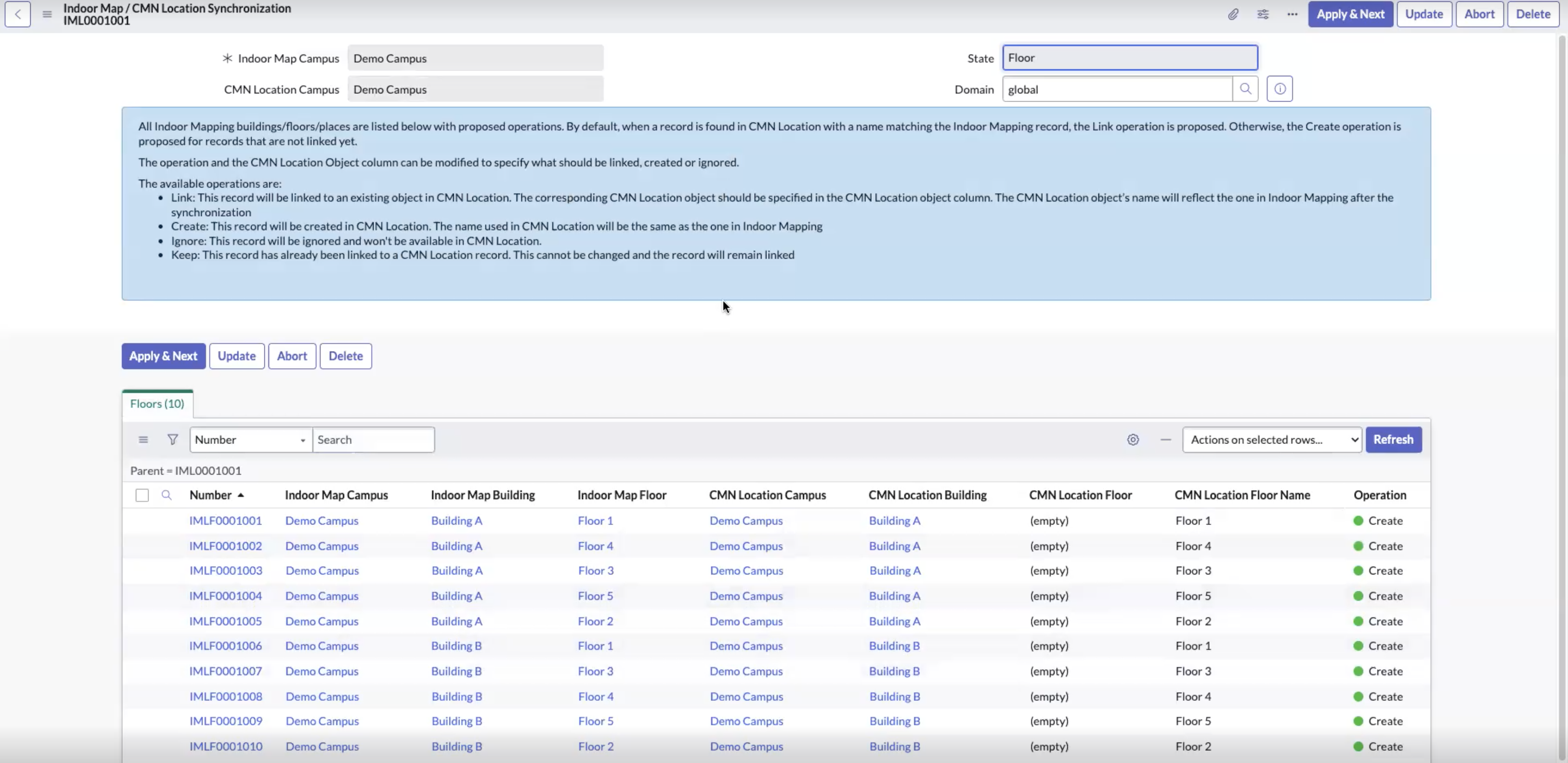 Sync Script synchronizes the Indoor Maps Floors with CMN Location Floors records.