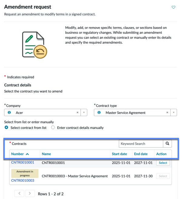 Contract search result