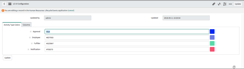 Lifecycle Event UI Configuration