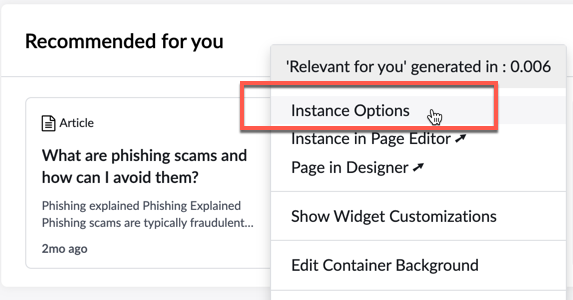 Recommended for you widget instance options.