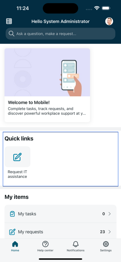 Quick link section displays on Now Mobile home page.