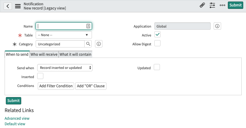 New notification form.
