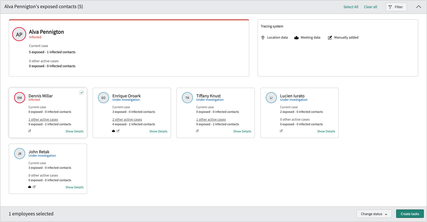 Contact tracing visualization area of the Case form.
