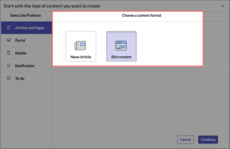 Content library - select content format