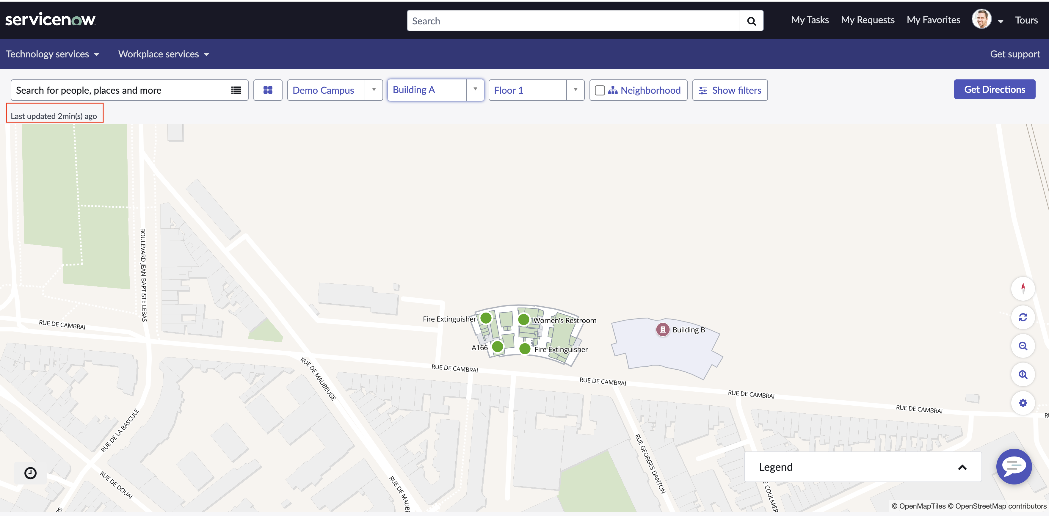 Last updated refresh time interval label on the map.