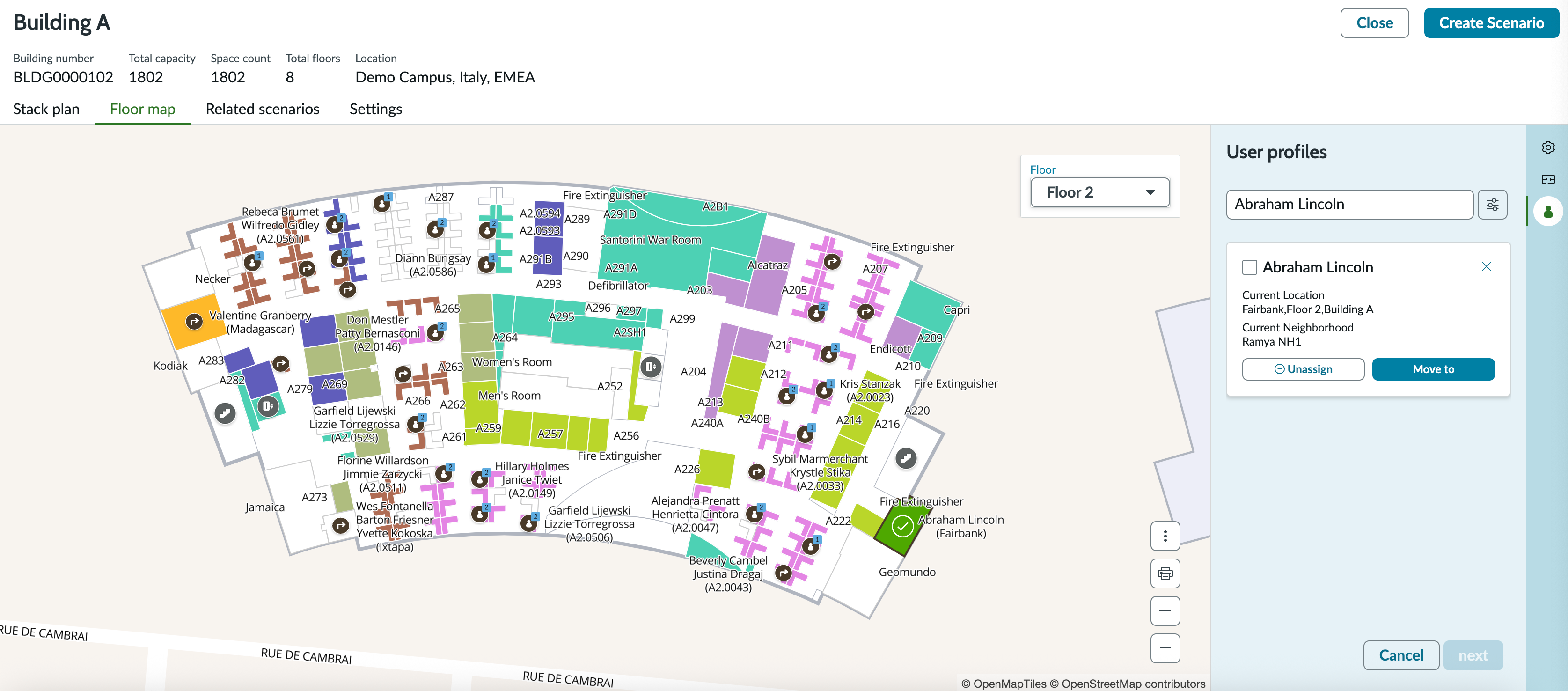 Legend displaying user assignments on the floor map.