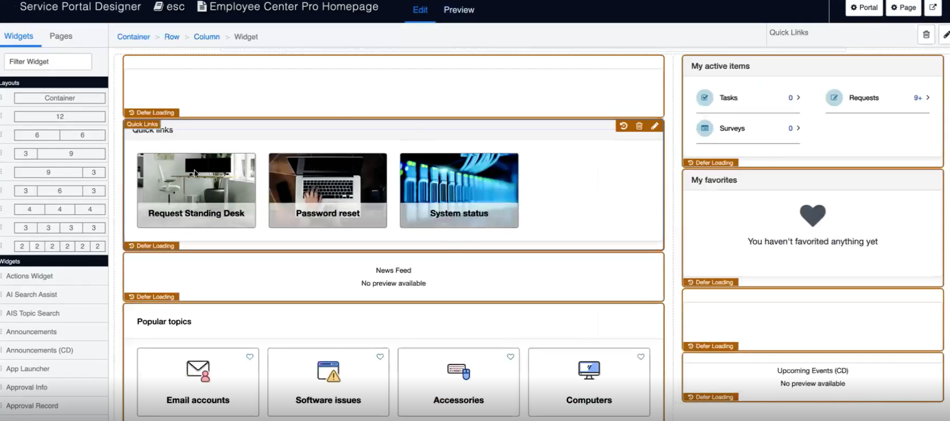 Defer load page on widgets