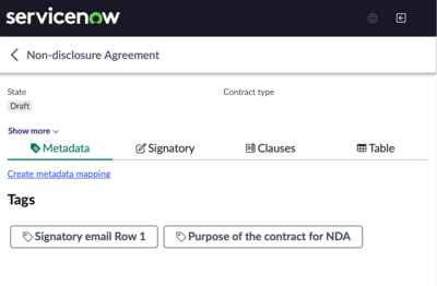 Metadata added using the ServiceNow Contracts add-in