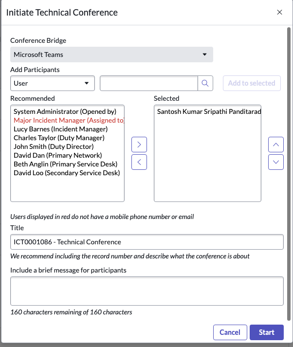 Participants for the group chat modal screen.