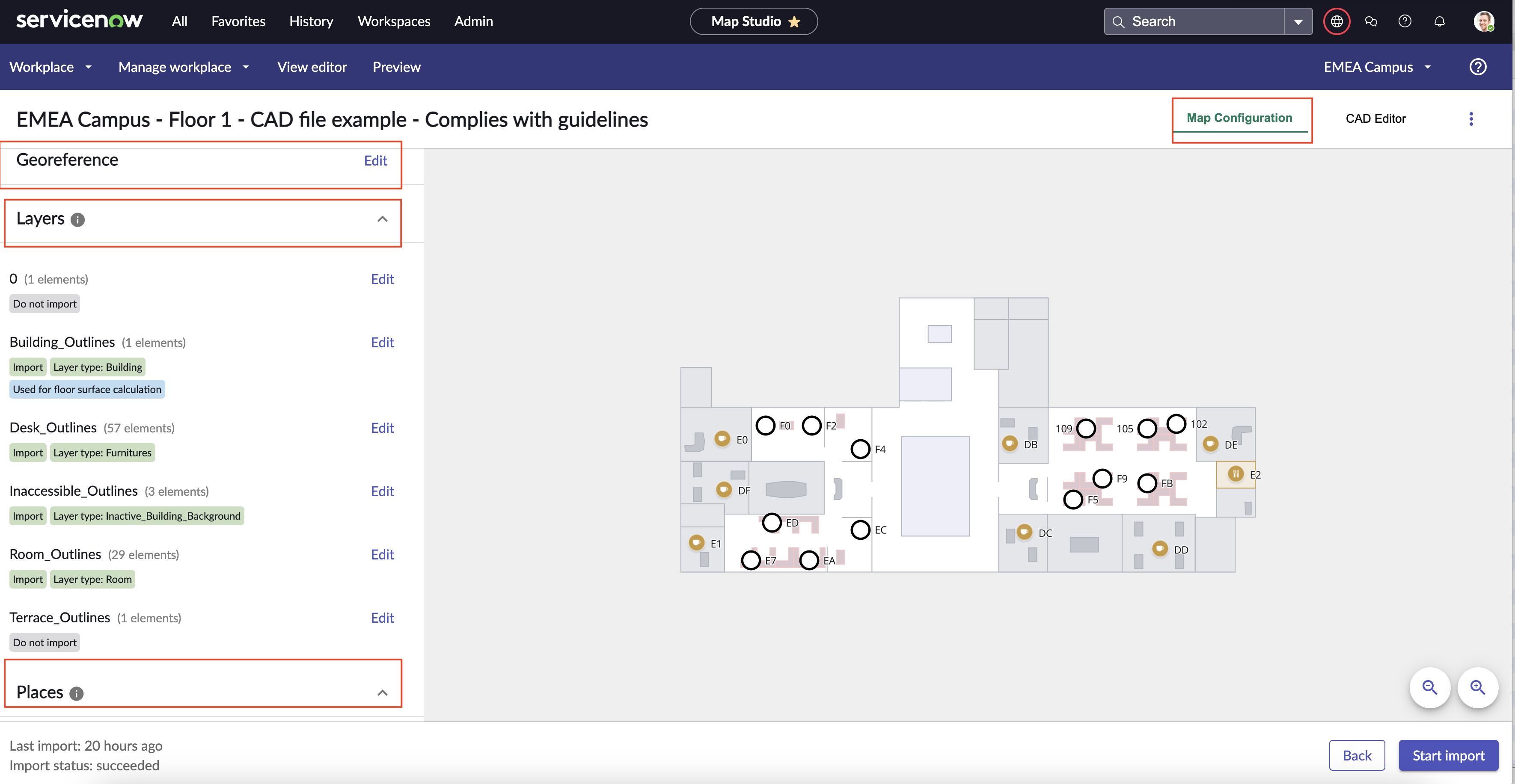 Map configuration preview layout with places and layers option.